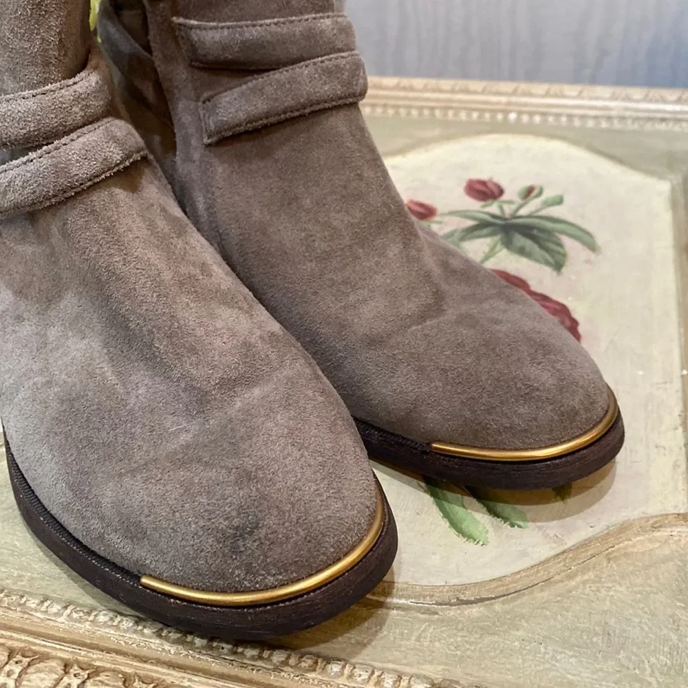 UGG Kelby Suede Leather Harness Ankle Boots Mouse Gray Sz 7 Excellent Condition